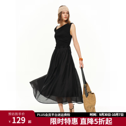 独束 女装设计感斜肩网纱拼接连衣裙2026夏季新品裙子 静谧黑 M （尺码：1）