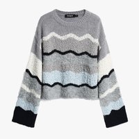 Desigual 26秋冬新品撞色波浪条纹圆领长袖女式针织衫
