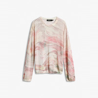 Desigual 26秋冬新品粉调波纹晕染宽松圆领女式针织衫