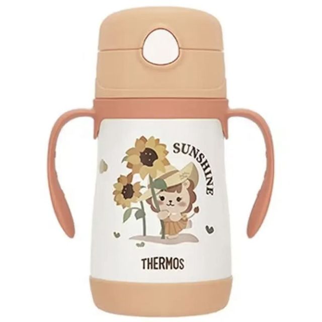 亲子出游：THERMOS 膳魔师 儿童不锈钢双耳把手吸管保温杯 TCKC 向日葵 316ml（两套吸管）