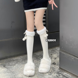 FOURDATRY 秋冬保暖加绒过膝袜女羊羔绒高筒袜子