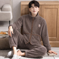 FOURDATRY 2026新款睡衣男冬季加厚加绒款珊瑚绒法兰绒保暖家居服青少年套装