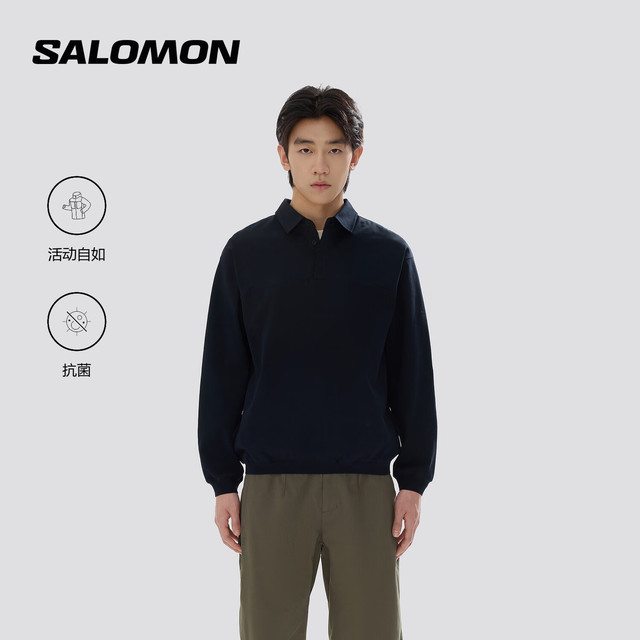 萨洛蒙 男款 户外运动春季穿搭舒适透气棉质长袖POLO衫 PL LS POLO 深黑色 C29042 XL 180/100A