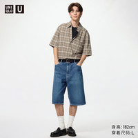 优衣库 箱型格子衬衫短袖/男装女装合作款/衬衣482498 36 褐色 3XL
