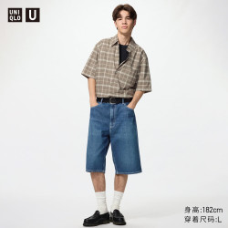 优衣库 箱型格子衬衫短袖/男装女装合作款/衬衣482498 36 褐色 3XL