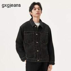 gxgjeans 男装 明线设计复古时尚潮流基础牛仔夹克外套男25春新品 黑色 M (170)