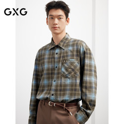 GXG 热卖男装 微廓休闲复古潮搭格子衬衫长袖慵懒衬衫男外套情侣