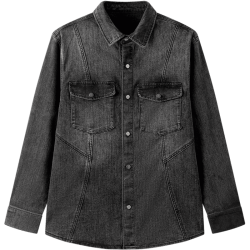 gxgjeans 黑色分割设计水洗翻领牛仔夹克 S