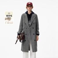 TEENIE WEENIE 女式大衣小熊西装领毛呢大衣冬季格雷系气质直筒长款外套女装