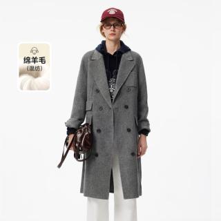TEENIE WEENIE 女式大衣小熊西装领毛呢大衣冬季格雷系气质直筒长款外套女装