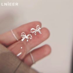 Lnieer 足银蝴蝶结丝带耳钉 小仙女轻奢耳饰