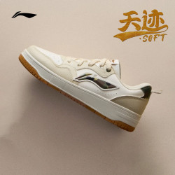 李宁 天迹SOFT丨板鞋男鞋低帮小白鞋增高厚底回弹秋冬潮流复古运动鞋 乳白色/宣纸白067-6 43