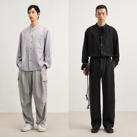 速写 [莱赛尔]速写男装春秋新款男士长袖立领衬衫新中式舒适优雅通勤