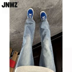 JNWZ cleanfit复古蓝水洗牛仔裤男春秋季高街vibe微喇修身显瘦直筒