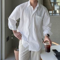 我是大卫 男士衬衫长袖夏季薄款休闲宽松衬衣新款韩版纯色上衣服防晒外套潮