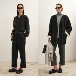 LESS 冬通勤高智感精致休闲拼接缎面绵羊毛通勤直筒裤女2PAE15480