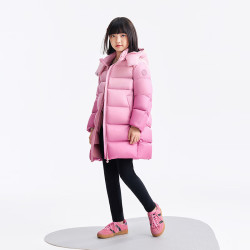 安奈儿 童装女童长款羽绒服冬保暖防风加厚渐变 粉底花 160