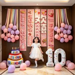 寻年味 高级感女孩生日布置6岁生日快乐派对装饰背景墙气球场景生日装饰5