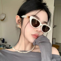 新款网红猫眼墨镜女潮复古个性白色小框防晒防紫外线太阳镜XX12