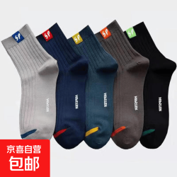 袜子男款中筒袜防臭青少年ins潮运动篮球棉感 黑色3+藏青2 均码 只要5.04元  秒杀价
