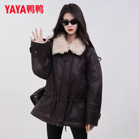 YAYA 女2026年冬季收腰皮衣新款时尚宽松休闲气质加厚外套潮