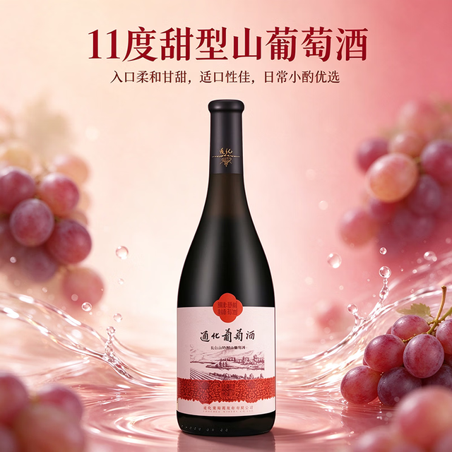 今日必买：通化葡萄酒 通化老红梅甜型山葡萄酒 甜型红酒果酒微醺 特酿11度*1瓶
