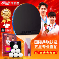 红双喜 狂飚乒乓球拍 直拍双面反胶弧圈结合快攻5星单拍H5006(附拍套)