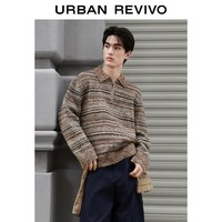 UR UR 2026秋季新款男装 燕麦格雷花纱条纹马球衫针织衫 UMF960053