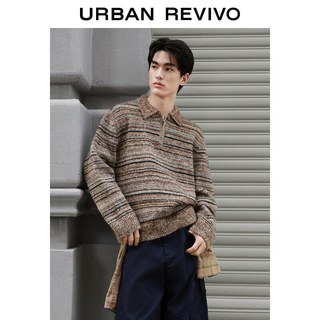 URBAN REVIVO UMF960053 燕麦格雷花纱条纹马球衫针织衫 XS