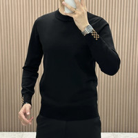 秋季毛衣圆领拼接长袖针织衫冬季男士半高领时尚修身加厚撞色百搭