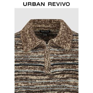 URBAN REVIVO UMF960053 燕麦格雷花纱条纹马球衫针织衫 XS