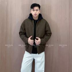 QinADe冬季拼接设计感假两件连帽时尚保暖夹克外套加厚加绒男士