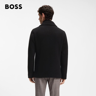 BOSS 男士70%羊毛海军领双排扣短款毛呢大衣 黑色 L