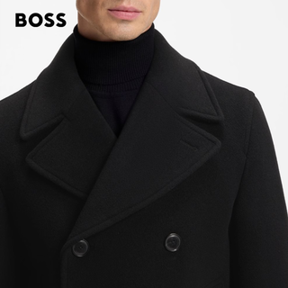 BOSS 男士70%羊毛海军领双排扣短款毛呢大衣 黑色 L