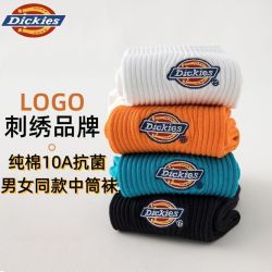Dickies 白色袜子男女潮牌青少年学生运动长袜百搭中筒袜男款纯棉情侣袜子