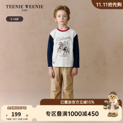 TEENIE WEENIE 男童撞色袖印花圆领T恤 米白色 140cm
