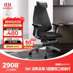 保友办公家具 基尼迪亚 人体工学电脑椅 5D悬浮扶手+真皮头枕+躺舒宝 黑色