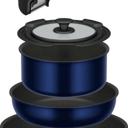 THERMOS 膳魔师 耐用系列 KSE-5A DPBL 5 件套煎锅套装 EA 燃气防火,深蓝色,可用洗碗机清洗