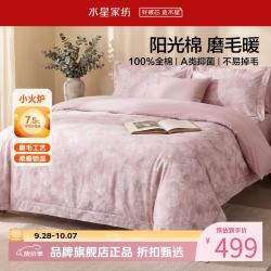 水星家纺 A类抑菌全棉磨毛四件套纯棉秋冬保暖床单枕套被罩套件 花园·雾屿磨毛四件套1.5米床