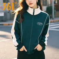 361° 361度针织外套女士2026秋季新款潮流撞色休闲立领卫衣运动夹克衫