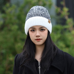 赫卡维 欧美双层加绒加厚毛线帽