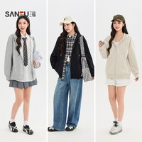 三福 单外套2026秋季小标装饰口袋设计休闲连帽上衣女装531883