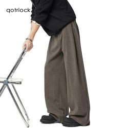 QOTRIOCK 老钱风重磅加厚休闲裤男女冬季潮牌慵懒垂感直筒裤宽松阔腿长裤子