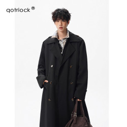 QOTRIOCK 复古英伦风排扣长款风衣男女2026春季新款纯色高级感翻领通勤外套