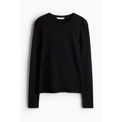 H&M 女装T恤2025春季新款简约舒适修身柔软圆领长袖内搭上衣1254718