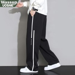WASSUP UOSNE 卫裤男士秋冬2026新款垂感直筒休闲长裤青少年宽松阔腿运动长裤子