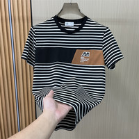 高品质帅气时尚潮流男装短袖T恤新款2025半袖休闲条纹夏季男体恤