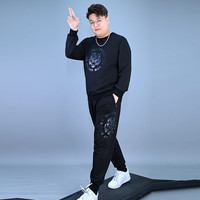 亲子出游：大码长袖套装男款秋冬圆领加绒户外运动卫衣裤子时尚爆款两件套
