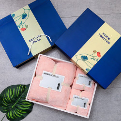 魅森 浴巾三件套粉+礼盒荷花
