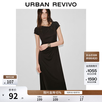 UR UR2026夏季新款女装慵懒都市设计感荡领褶皱连衣裙UWH760042+ 深咖棕 S